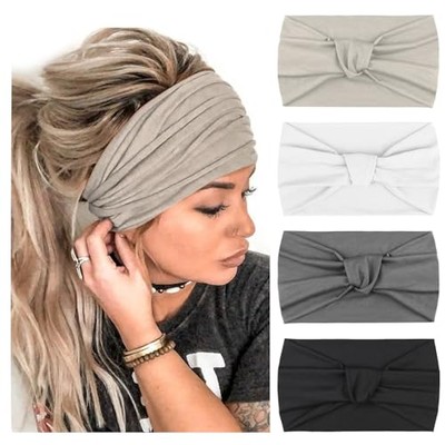  4 Pack Turban Headbands for 4 Pack Knot: Light Grey, Black, Dark Grey, White