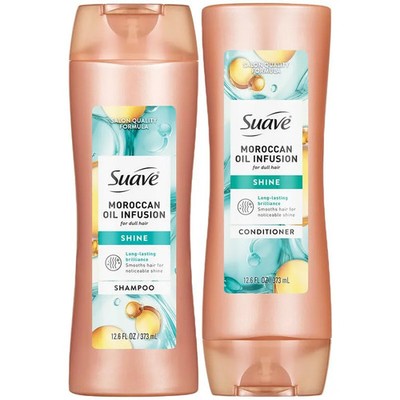 Suave Moroccan Oil Infusion Shine Shampoo and Conditioner for Dull Hair - Salon-