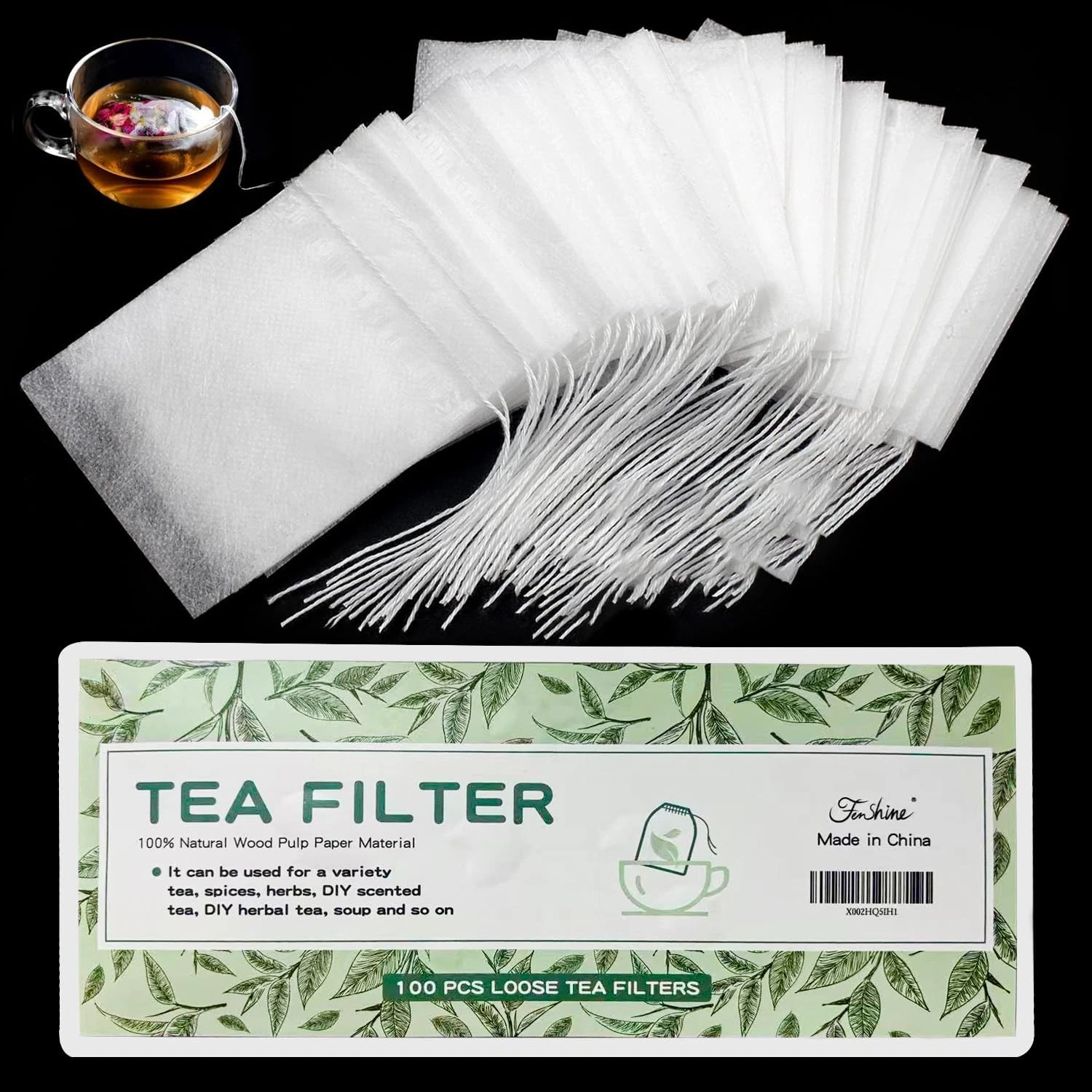 100 Pack Disposable Cotton Tea Filter Bags with Drawstring for Loose Tea Leaf...