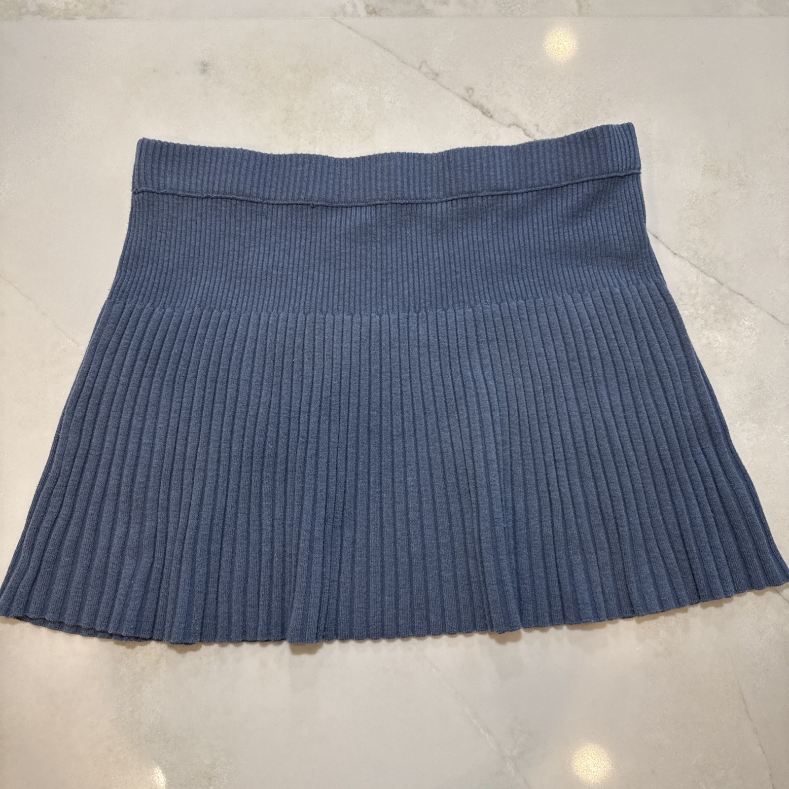 Aerie Women’s Ribbed Knit Mini Skirt Blue Pleated Stretch Pull-On XL