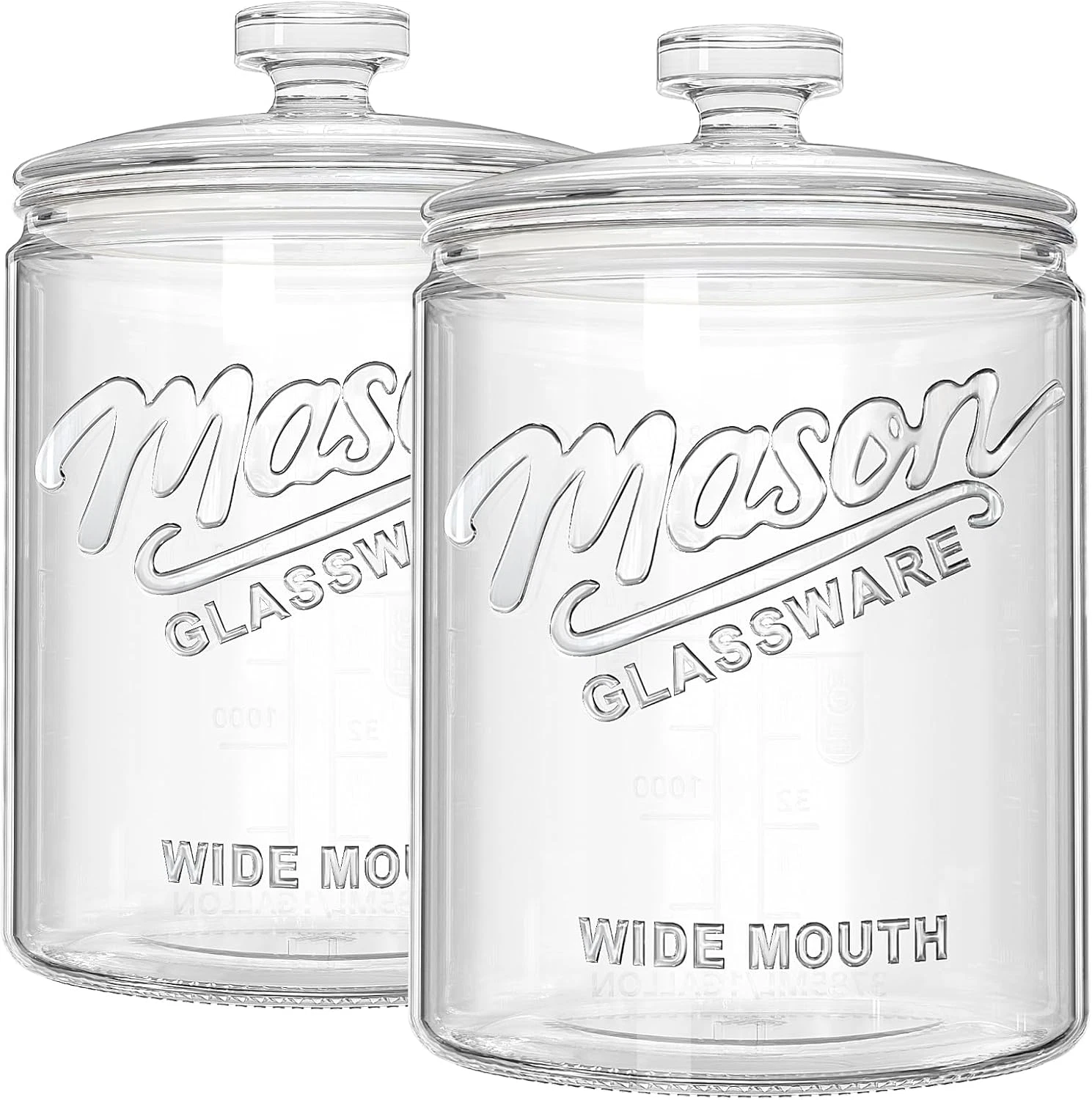 2 Pack 1 Gallon Glass Cookie Jars with Lids for Pantry Storage & Organizing