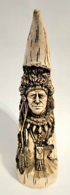 Native American Indian Chief Figurine In A Carved Resin Faux Horn