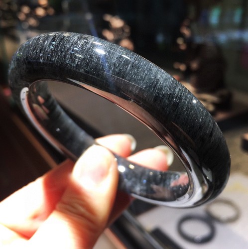 55mm Natural Blue Rutilated Quartz Crystal Handmade Bangle AAAA - Picture 2 of 6