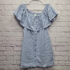 Umgee Off Shoulder Mini Dress Size S Light Blue Ruffle Top Boho Cottage Coastal