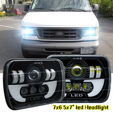 For FORD E150 E250 E350 Econoline 2Pcs 5x7" 7x6" LED High Low Beam Headlights
