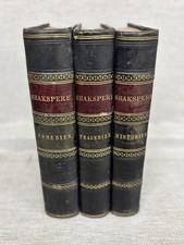 Antique Complete Shakespeare 3 Vol Set c1870 Leather Gilt Kenny Meadows Large 
