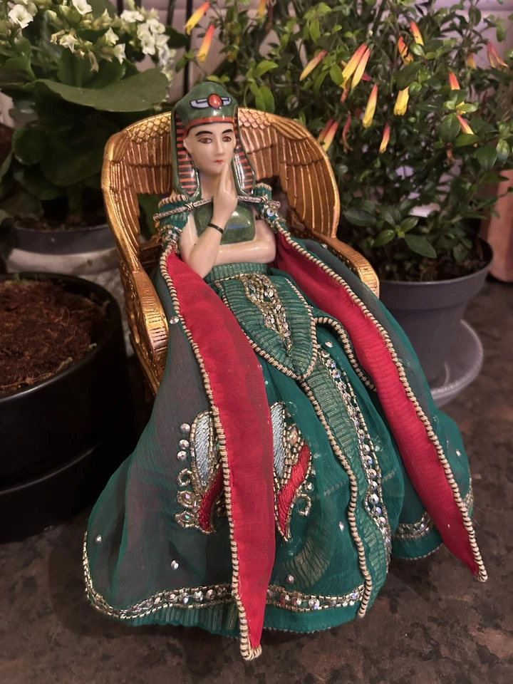 Antique Egyptian Porcelain Pin Cushion Half Doll Sat In Golden Throne - Image 2 of 4