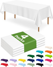 4 Pack White Plastic Table Cloth Disposable, 54 x 108 Inch