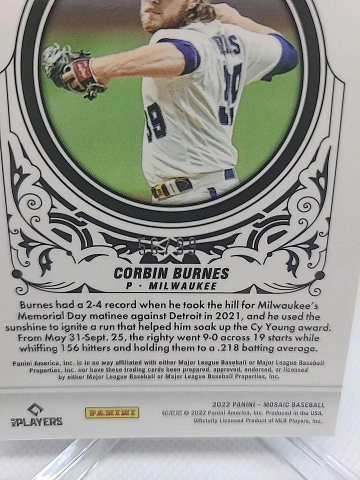 Corbin Burnes SP 2022 Panini Mosaic Aces Orange Fluorescent 56/99 - Image 3 of 3