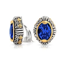 Fashion Large Crystal Oval Bali Style 2 Tone Clip On Earrings For Non Pierced