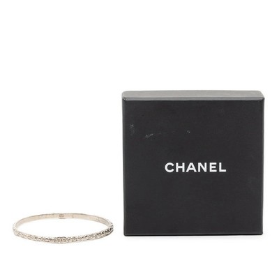 Chanel Coco Mark Bangle Silver Metal with Rhinestones Women's Jewelry Accessory