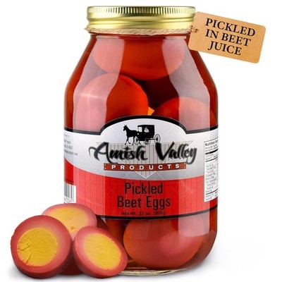 Pickled Eggs in Beet Juice  Amish Valley Products USA Made 32 oz Quart Glass Jar