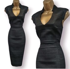 Karen Millen UK 14 Black Forever Leather-Look Textured Wiggle  Occasion Dress