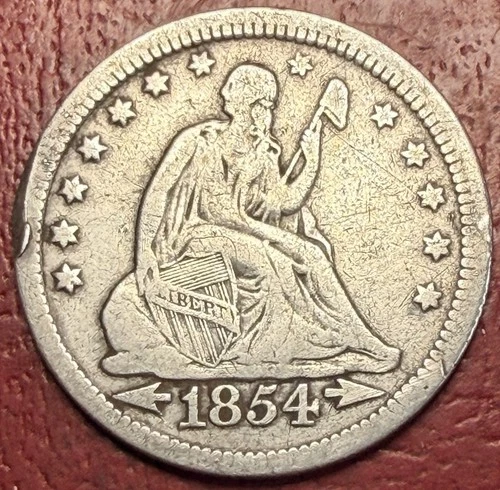 1854 Seated Liberty Quarter. Better Grade. Free Shipping