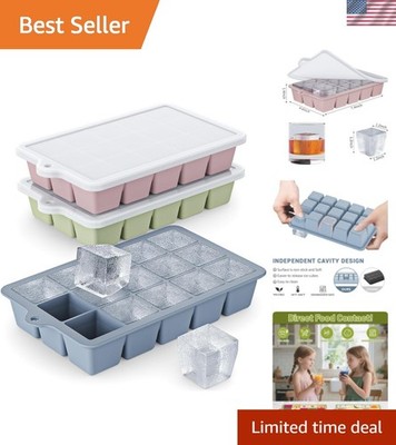 Silicone Ice Cube Tray 3 Pack - EASY RELEASE ice cube tray with lid, BPA Free...