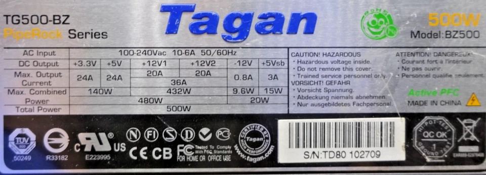 Tagan PipeRock Series BZ500  20+4Pin Netzteil 500W #NT4748 - Bild 2 von 4