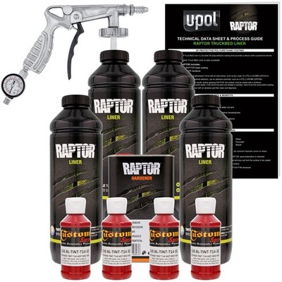 U-POL Raptor Tintable Hot Rod Red Spray-On Truck Bed Liner Spray Gun, 4 Quarts
