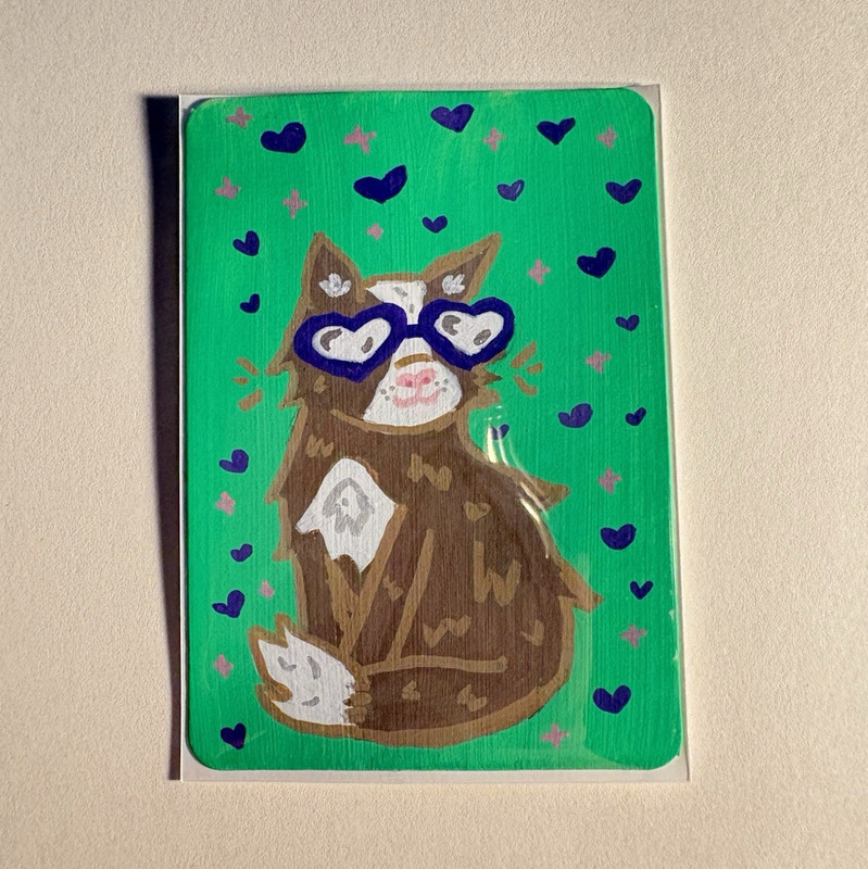 ACEO Original Acrylic- Pets With Glasses Series 3/4 with Protector