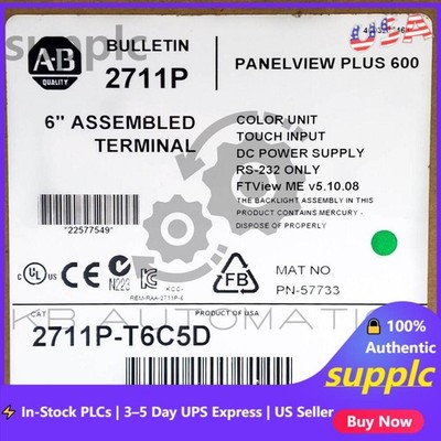 2711P-T6C5D PanelView Plus 600 Terminal, 5.5'' touch screen, RS-232, 24VDC supply