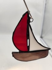 Stained Glass Sail Boat Ornament Suncatcher 3.75" x 3" Handmade Beach Nautical
