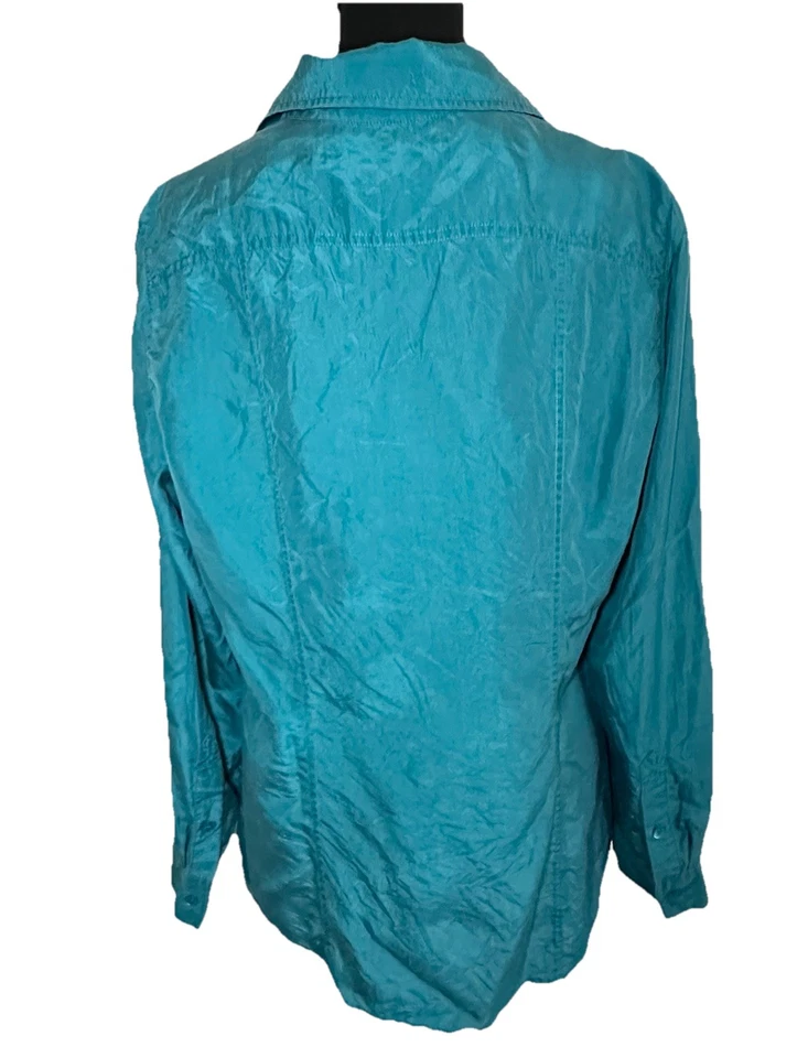 Blusa Tommy Bahama Para Mujer 100% Seda Azul Hidro Manga Larga Abotonada GRANDE Foto 3 de 4