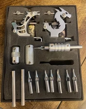 Complete Tattoo Kit Beginner Set 2 Machine Gun Power Supply &  Accessories