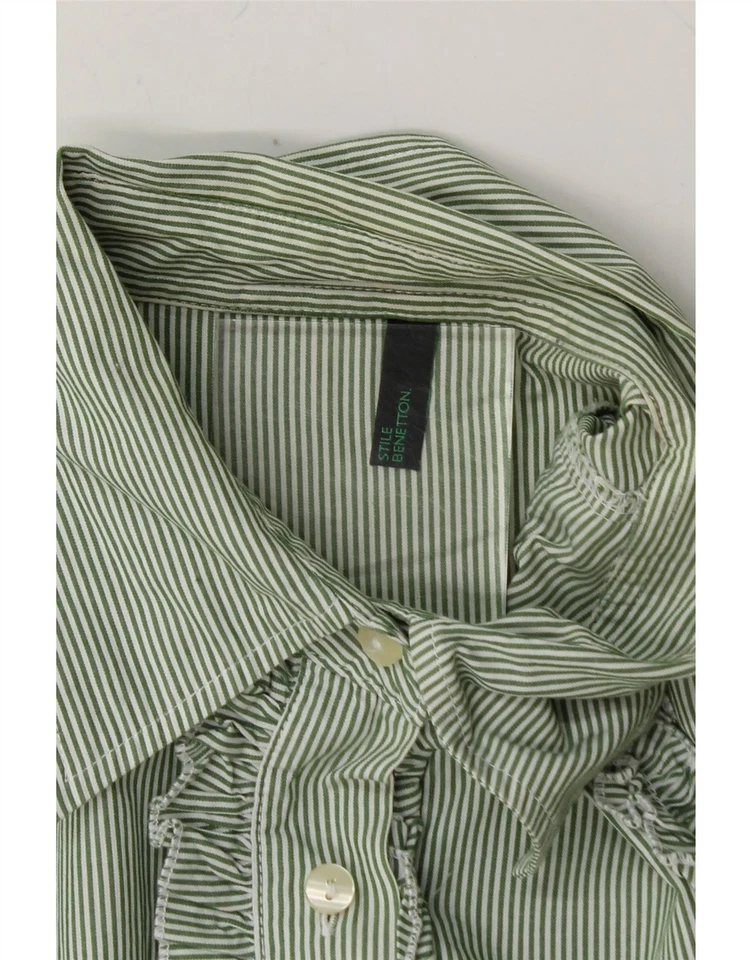 Camisa Benetton Mujer Volantes Frontales Reino Unido 12 Mediana Verde Rayas BS04 Foto 3 de 3