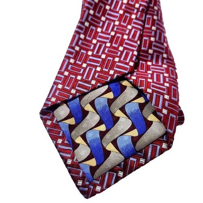 Robert Talbott Studio Silk Tie Red Geometric Print Mens Designer Necktie USA 60''