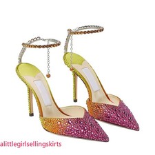 Womens Rhinestone Party Crystal High Heel Sandals Ankle Strap Wedding Shoes New