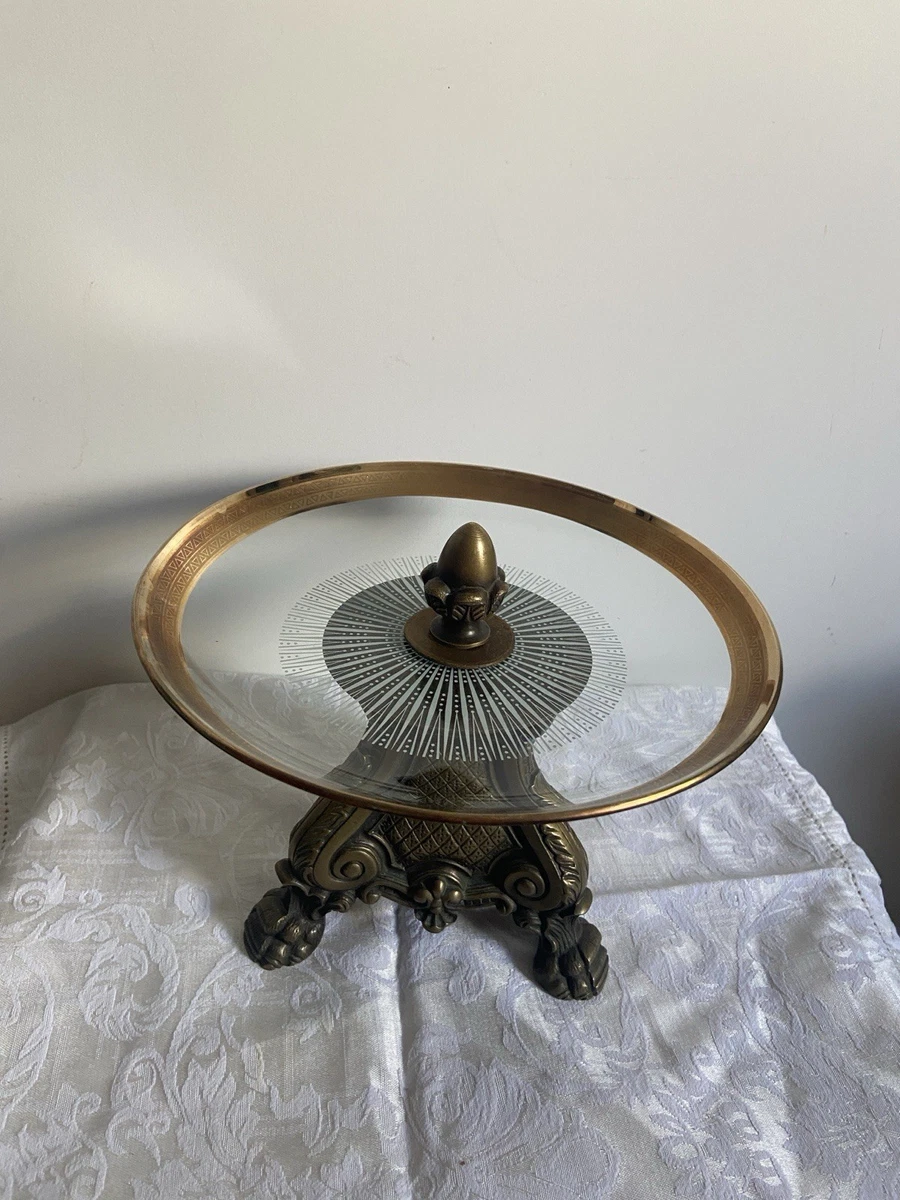 Tafelaufsatz Messing/ Bronze Glas H 17 B 22 Metallfuß Löwenpfoten-Füßen