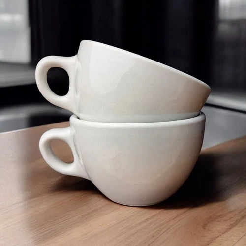 2 Vintage Carr China Co Restaurant Ware Coffee Cups Mugs White Heavy Diner