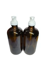 Set of 2-16oz. Glass Amber Bottles/W Lotion Pump