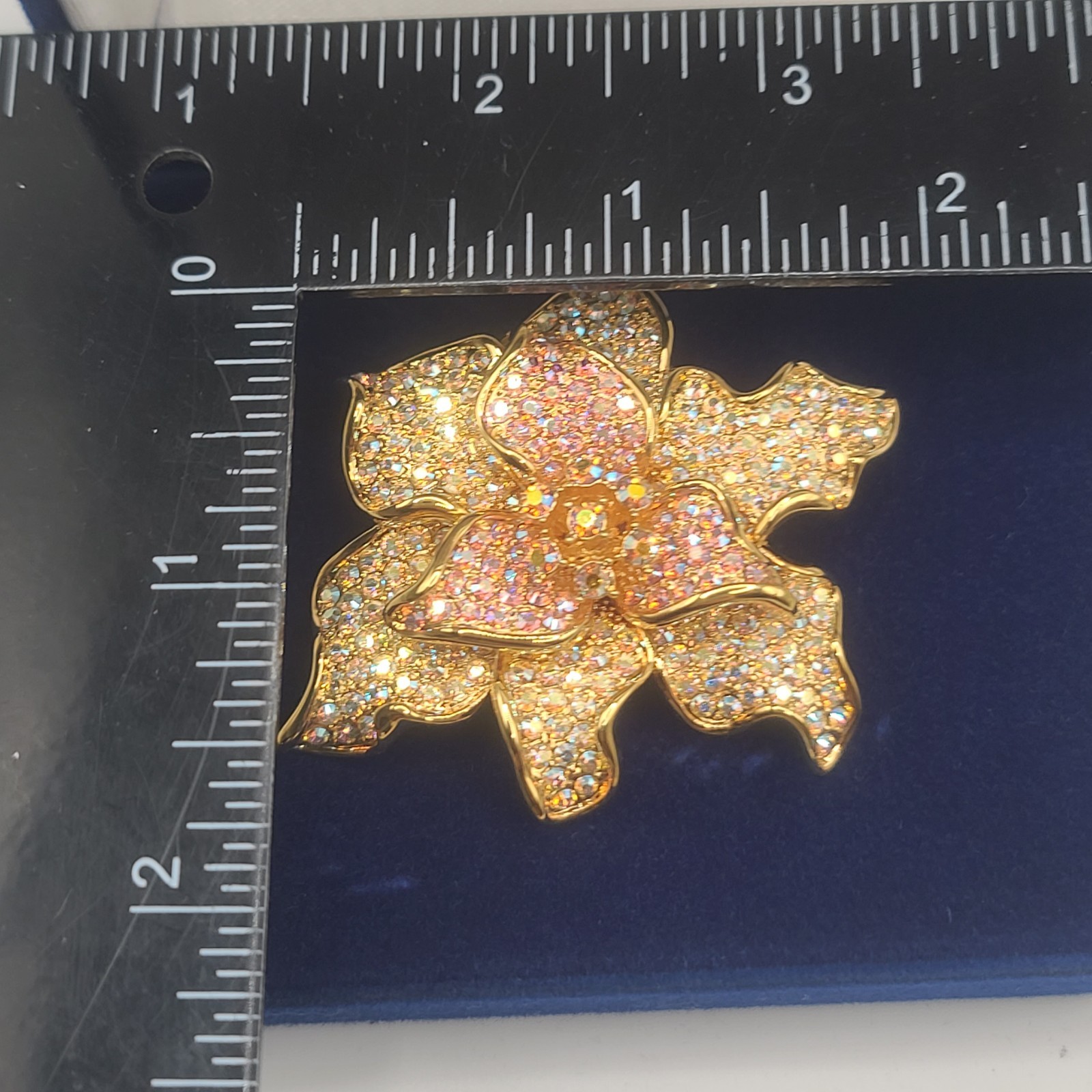 Camrose Kross Brooch Signed JBK Pink Rhinestone Flower Iridescent Sparkles