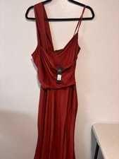 Fashion Nova Can't Replace You Maxi Dress Rust One Shoulder Bodycon Size L