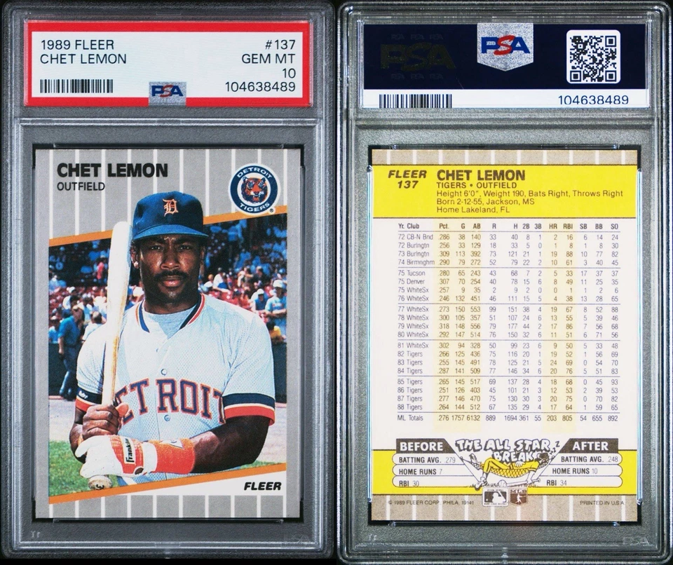1989 Fleer - Chet Lemon #137 PSA 10 Gem Mint Detroit Tigers - Image 2 of 4