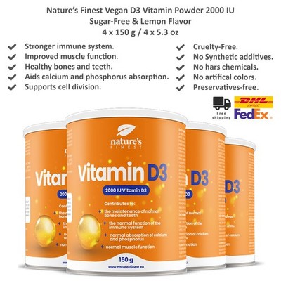 Nature's Finest D3 Vitamin Drink 2000 IE, Einfach lösliches Pulver zucker 4x150g