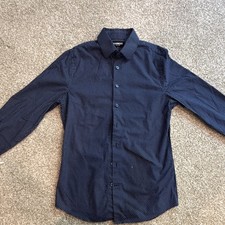Express Extra-Slim Blue Polka Dot Long Sleeve Button Collared Dress Shirt S