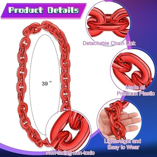 Red Hip Hop Large Acrylic Thick Plastic Cuban Link Chain Necklace 32in 80cm - Picture 7 of 8
