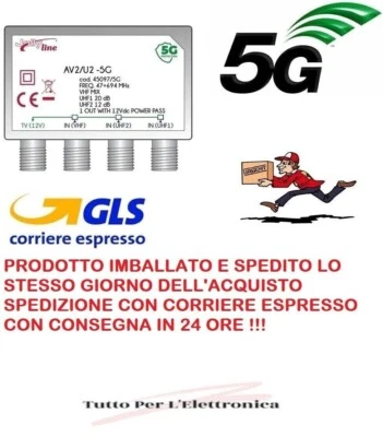 Amplificatore di segnale antenna DTT TV da Palo Esterno GBS-HD AV2/U2 45097/5G