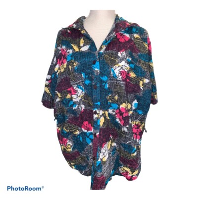 Ms. Tops Vintage Bcasual Button Shirt Roses & Brigjt Blocky Colors 80s Beachy F1