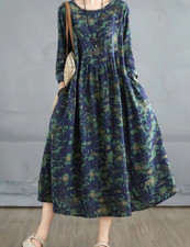  Landhaus Maxi Kleid Taschen Leinen L 40 XL 4...