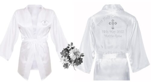 Children's Personalised Holy Communion Confirmation Day Satin Silky CAMI Child's - Picture 3 of 11