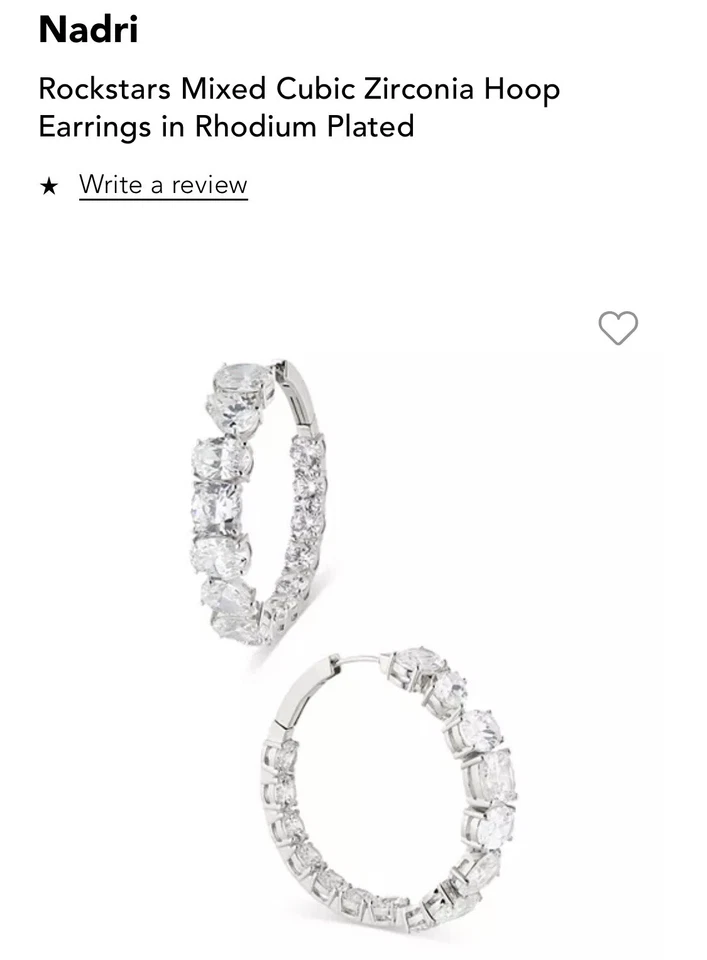 Nadri “Rockstar” Hoop Earrings, Cubic Zirconia, Inside Out, Rhodium Plated. - Image 4 of 4