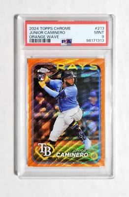 Junior Caminero PSA 9 2024 Topps Chrome RC #213 ORANGE Wave REFRACTOR /25 z1