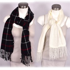 Bundle of 2 scarfs One NWT Black White Red Plaid and Cream