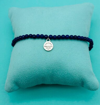 Tiffany Co Sterling Silver 4 mm Lapis Lazuli RTT Round Tag