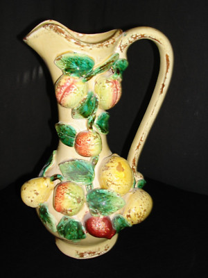 VTG. MAXCERA 3D FRUIT LADENED 14''x 9.5''x 7.5''  CERAMIC PITCHER, EWER, VASE MINT!