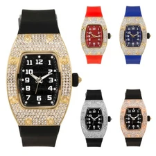 WOMEN'S WATCH TRENDY ICED SILICONE BAND LUXURY FASHION SIMULATED DIAMOND BLING