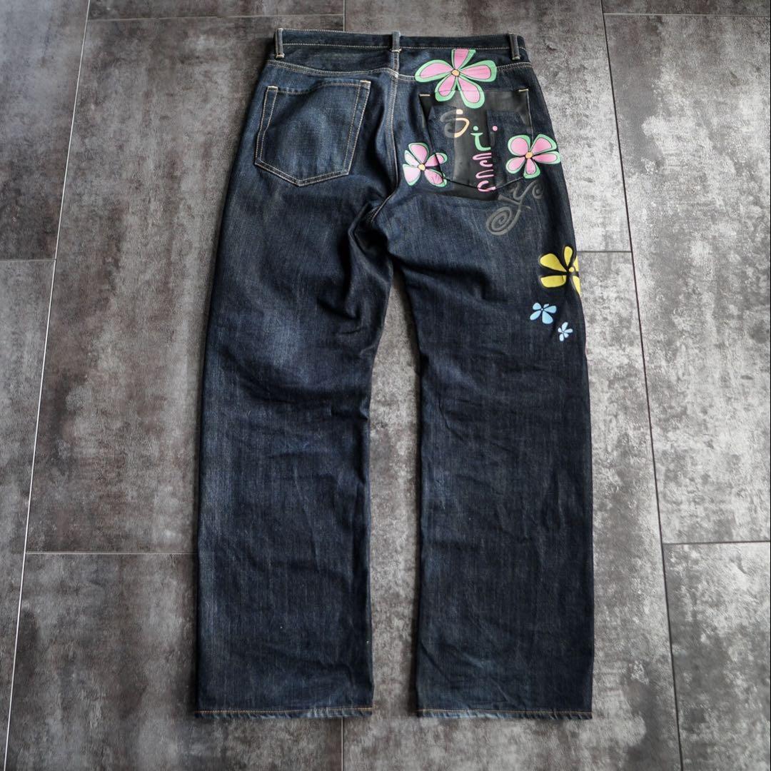 Stussy Flower Denim Pants XL Hectic Rare Vintage Distressed Stussy Flower Denim Pants XL Hectic Rare Vintage Distressed