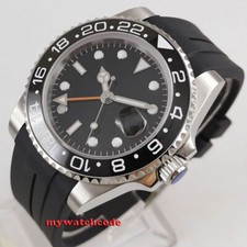 40mm Tandorio Black Sterile Dial Sapphire Rubber NH34A GMT automatic mens watch